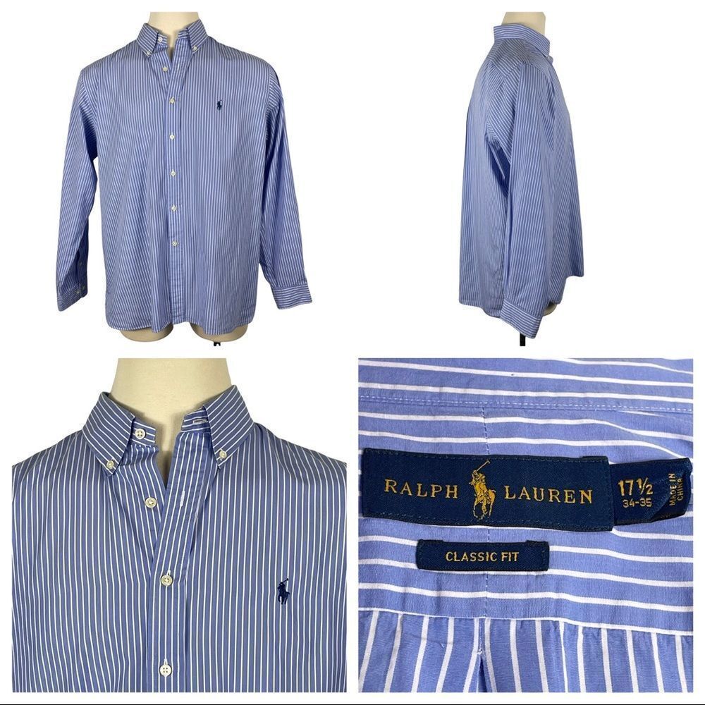 Men's Ralph‎ Lauren Blue Label Blue & White Striped Button Down 17 1/2